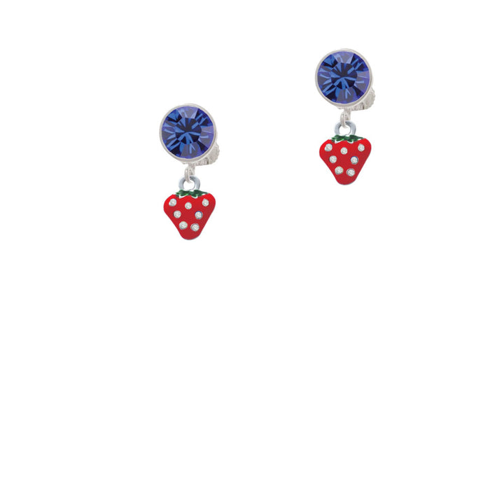 Mini Red Strawberry with Clear Crystals Crystal Clip On Earrings Image 7