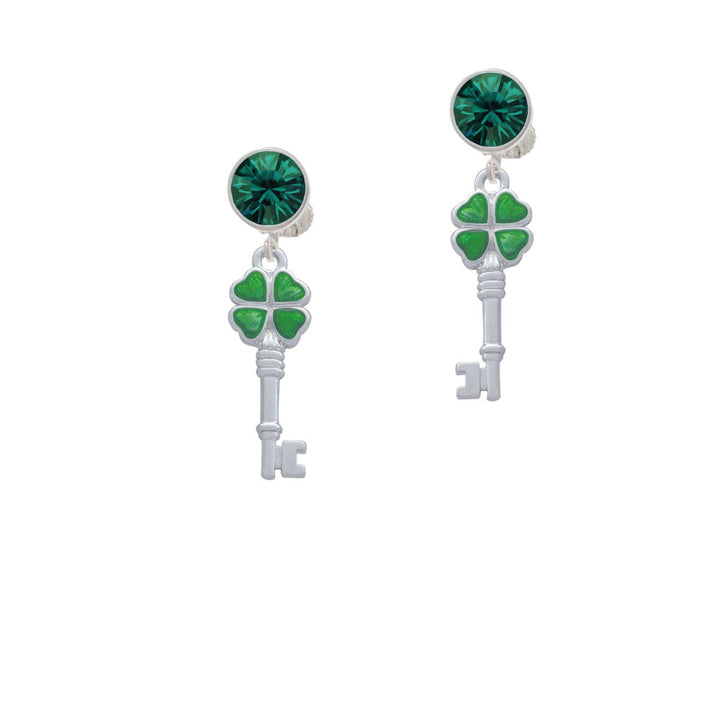 Translucent Green Lucky Four Leaf Clover Key Crystal Clip On Earrings Image 6