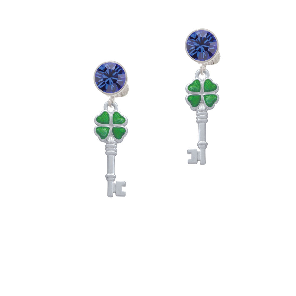 Translucent Green Lucky Four Leaf Clover Key Crystal Clip On Earrings Image 7