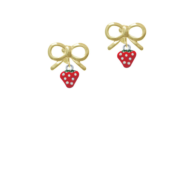 Mini Red Strawberry with Clear Crystals Crystal Clip On Earrings Image 10