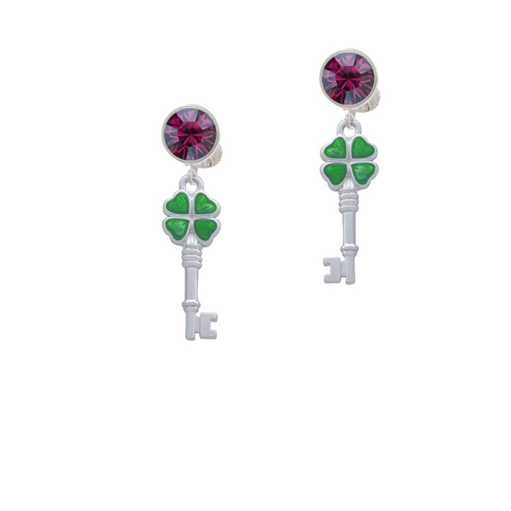 Translucent Green Lucky Four Leaf Clover Key Crystal Clip On Earrings Image 8