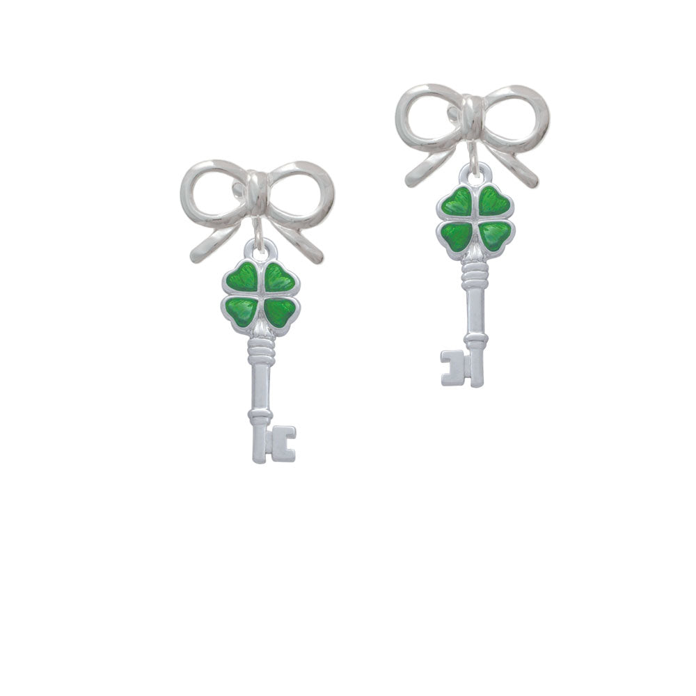 Translucent Green Lucky Four Leaf Clover Key Crystal Clip On Earrings Image 9