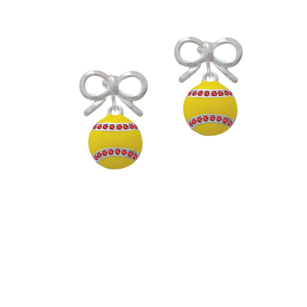 Optic Yellow Softball with Red Crystal Stitching Crystal Clip On Earrings Image 9