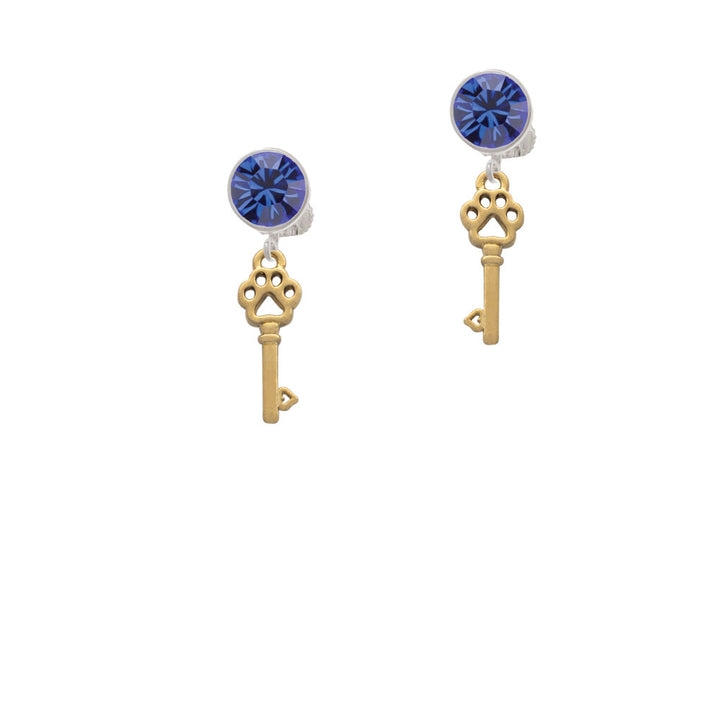 Small Gold Tone Open Paw Key Crystal Clip On Earrings Image 7