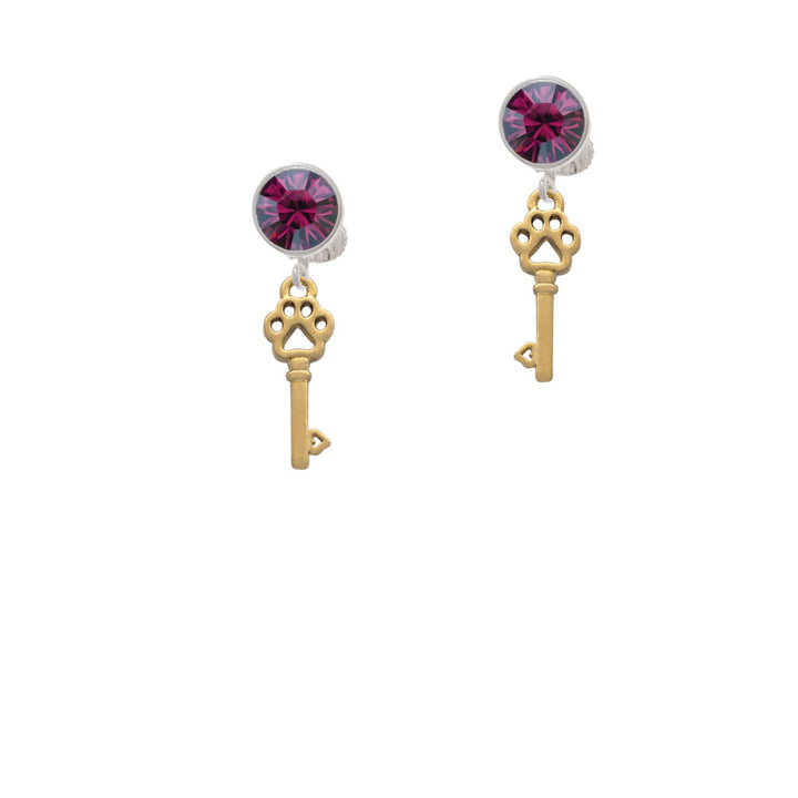 Small Gold Tone Open Paw Key Crystal Clip On Earrings Image 8