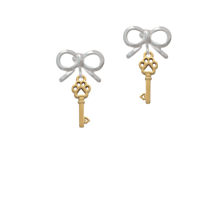 Small Gold Tone Open Paw Key Crystal Clip On Earrings Image 9