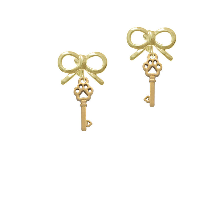 Small Gold Tone Open Paw Key Crystal Clip On Earrings Image 10