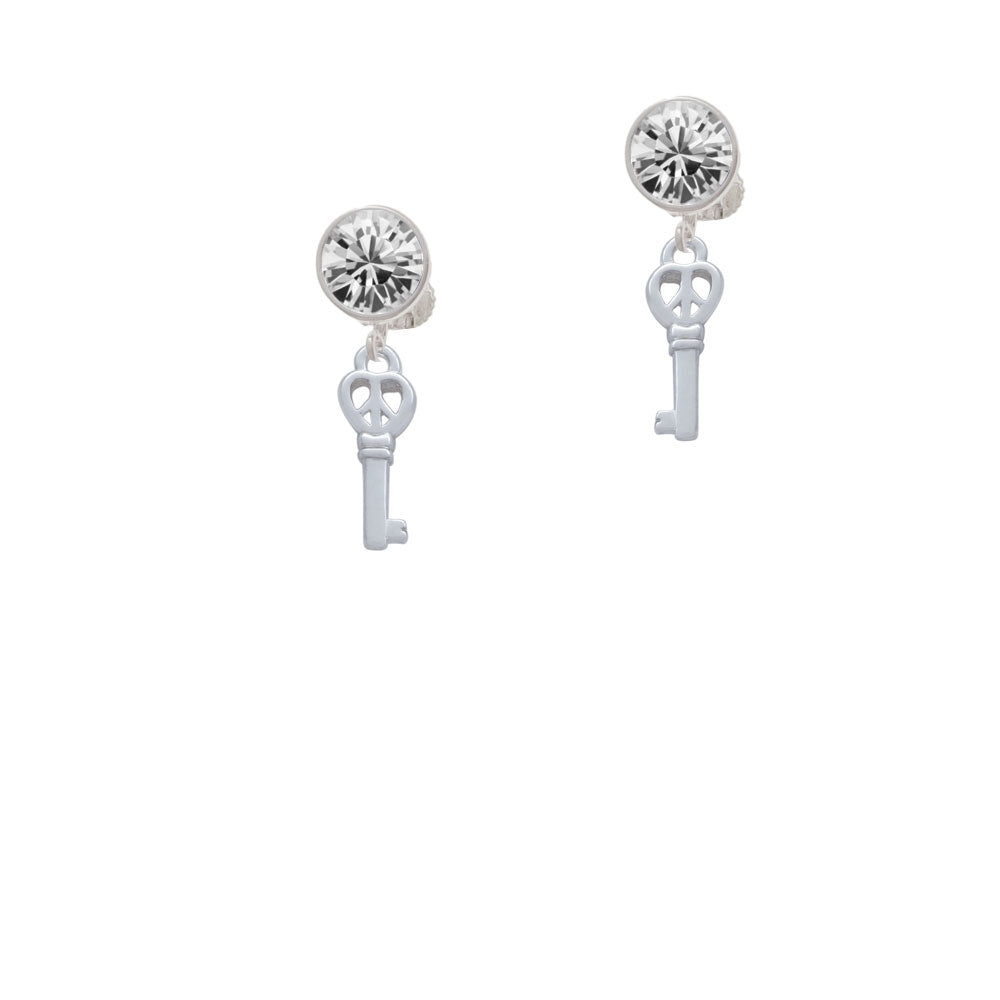 Mini Open Peace Heart Key Crystal Clip On Earrings Image 2