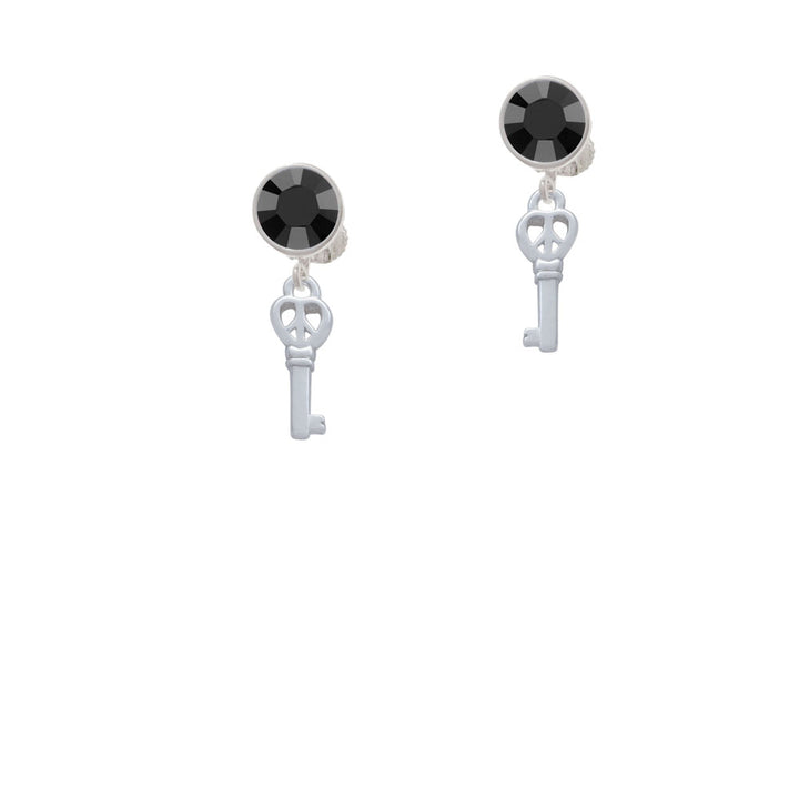 Mini Open Peace Heart Key Crystal Clip On Earrings Image 3