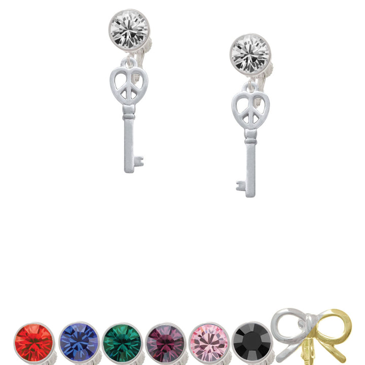 Open Peace Heart Key Crystal Clip On Earrings Image 1