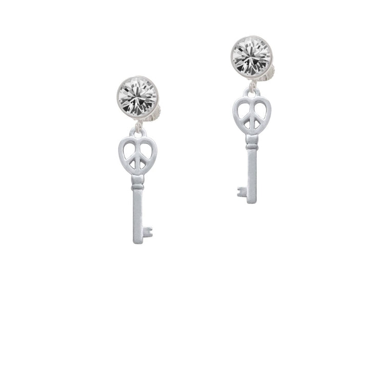 Open Peace Heart Key Crystal Clip On Earrings Image 1