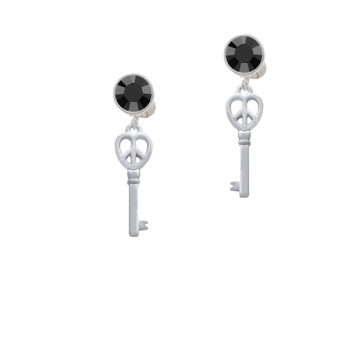 Open Peace Heart Key Crystal Clip On Earrings Image 3