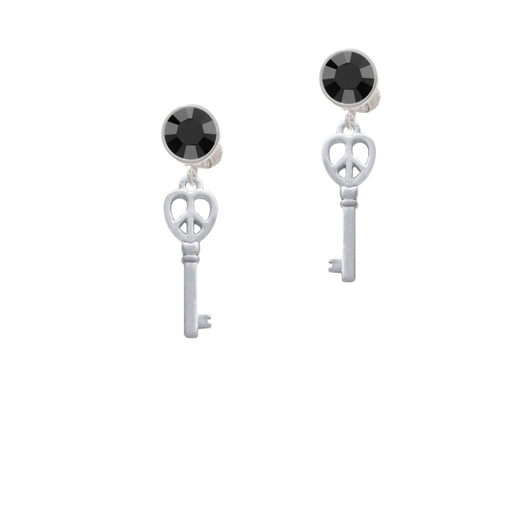 Open Peace Heart Key Crystal Clip On Earrings Image 1