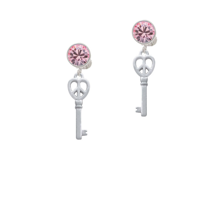 Open Peace Heart Key Crystal Clip On Earrings Image 4