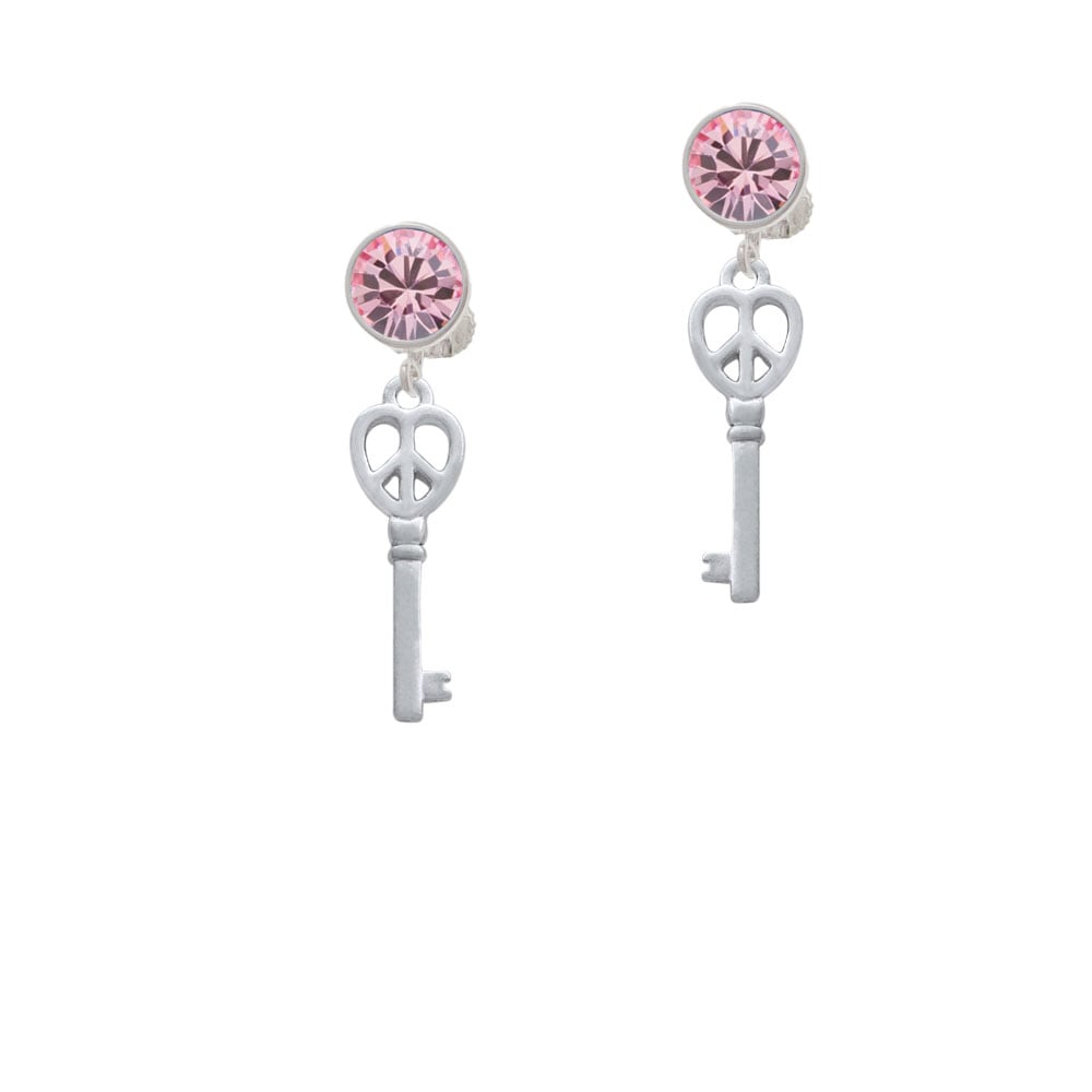 Open Peace Heart Key Crystal Clip On Earrings Image 1