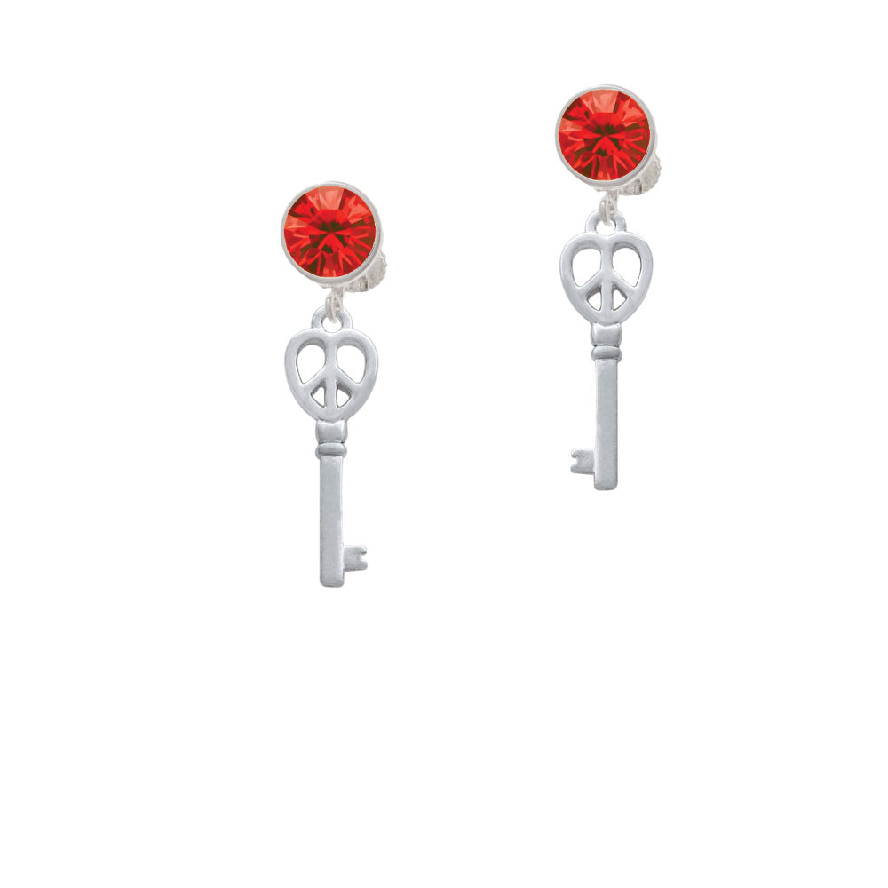 Open Peace Heart Key Crystal Clip On Earrings Image 4