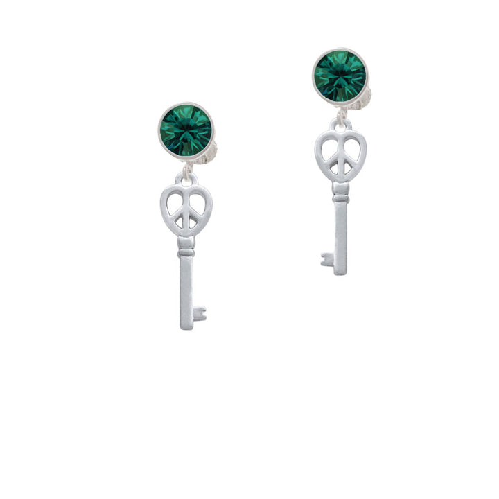 Open Peace Heart Key Crystal Clip On Earrings Image 6