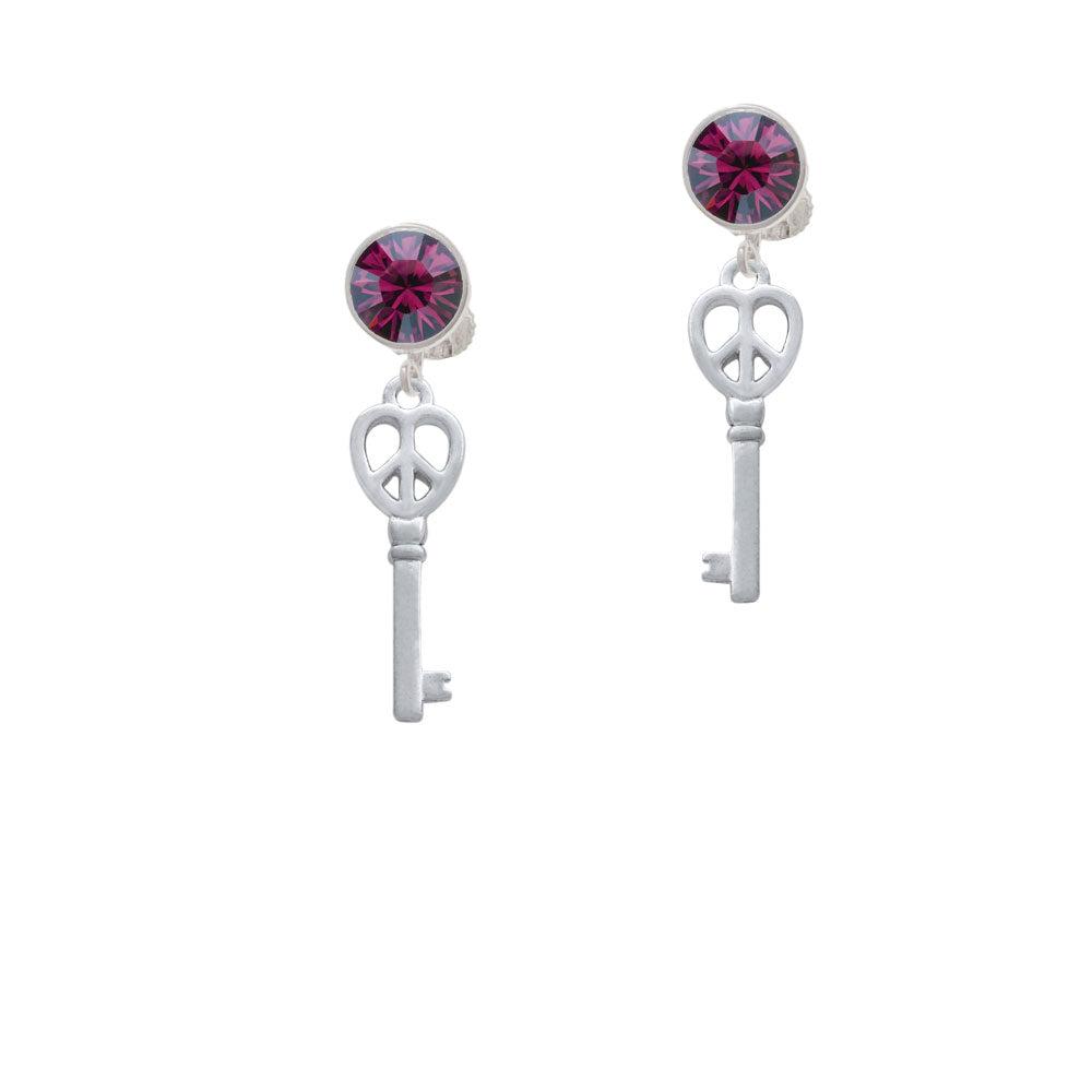 Open Peace Heart Key Crystal Clip On Earrings Image 8