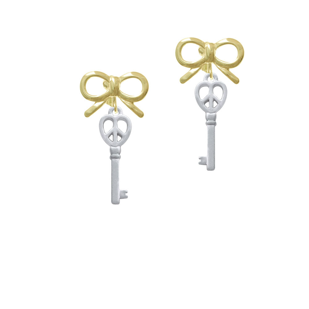 Open Peace Heart Key Crystal Clip On Earrings Image 10