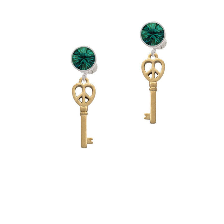 Gold Tone Open Peace Heart Key Crystal Clip On Earrings Image 6