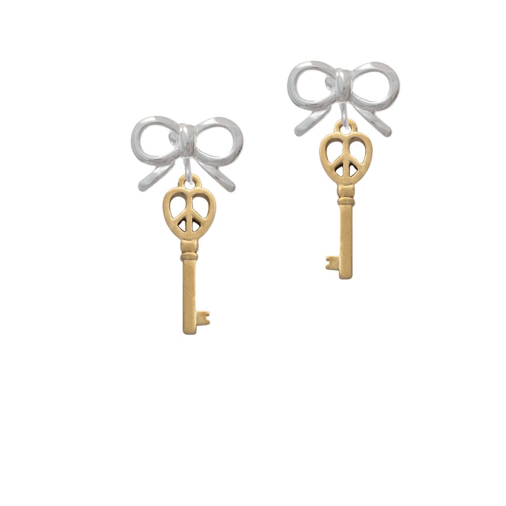 Gold Tone Open Peace Heart Key Crystal Clip On Earrings Image 9