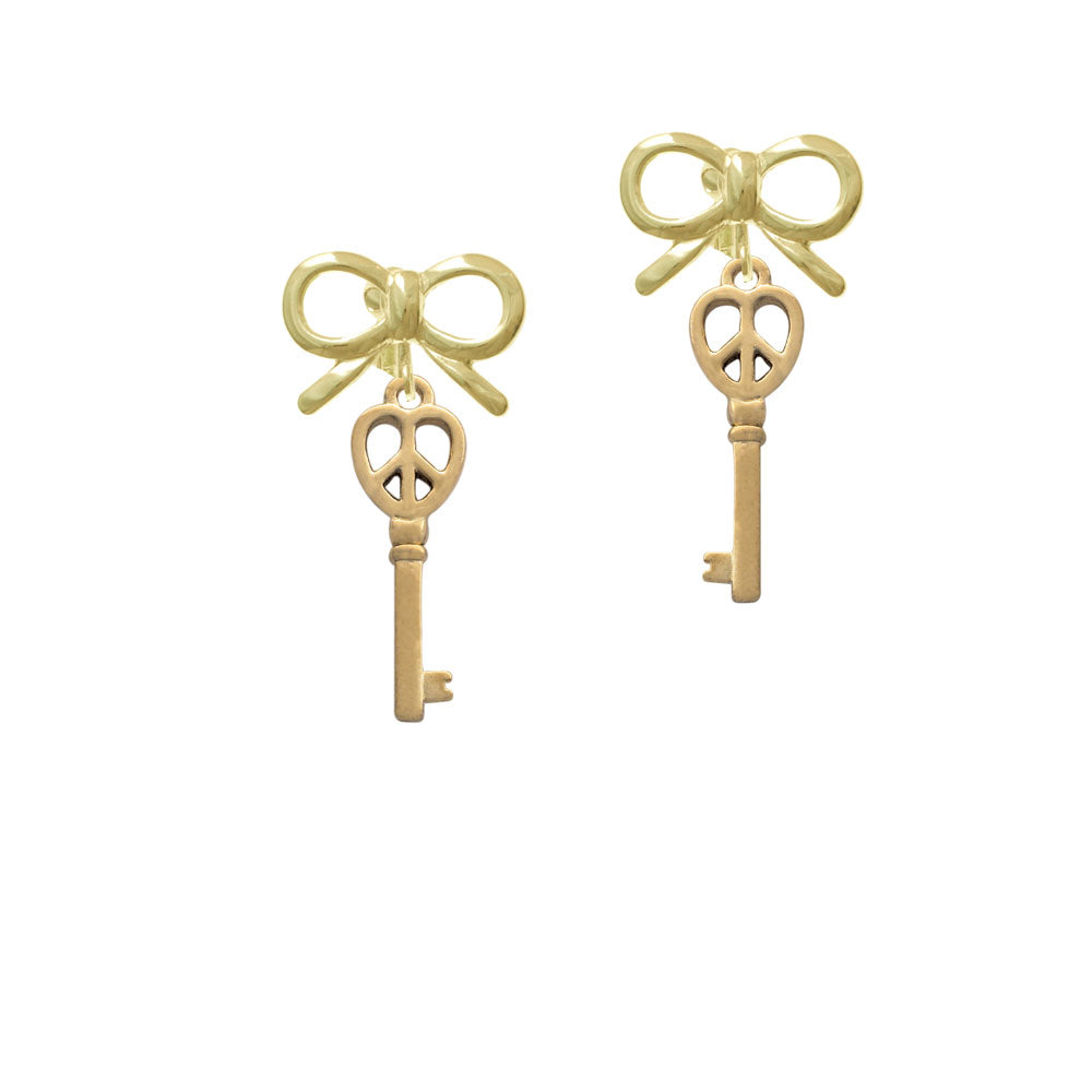 Gold Tone Open Peace Heart Key Crystal Clip On Earrings Image 10