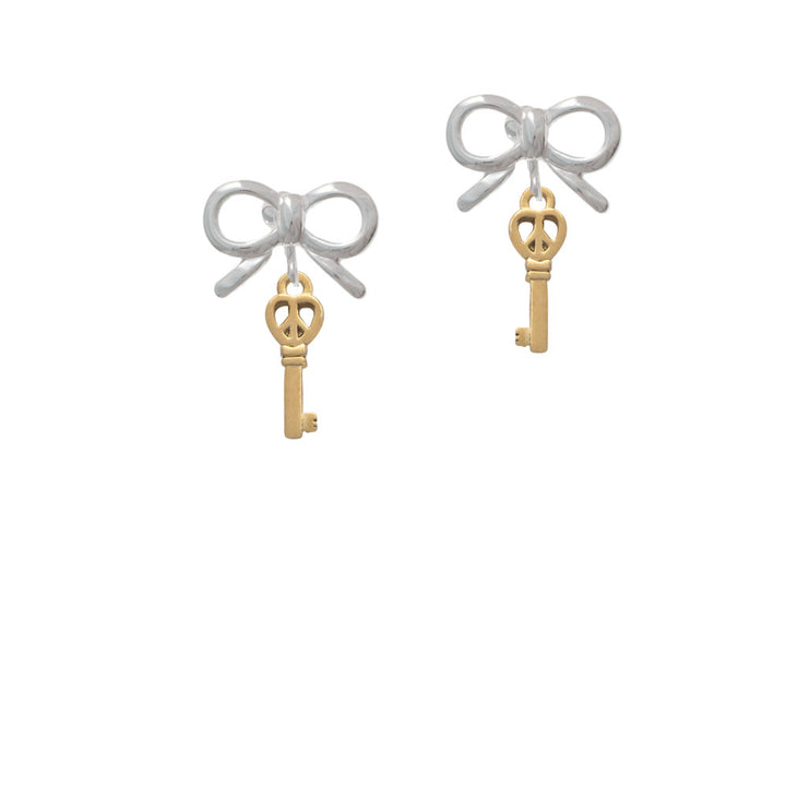 Mini Gold Tone Open Peace Heart Key Crystal Clip On Earrings Image 9