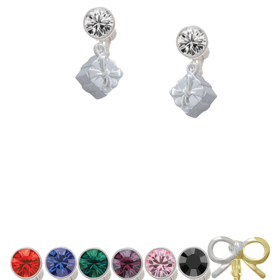 3-D Present Box with Bow and Crystal Crystal Clip On Earrings Image 1