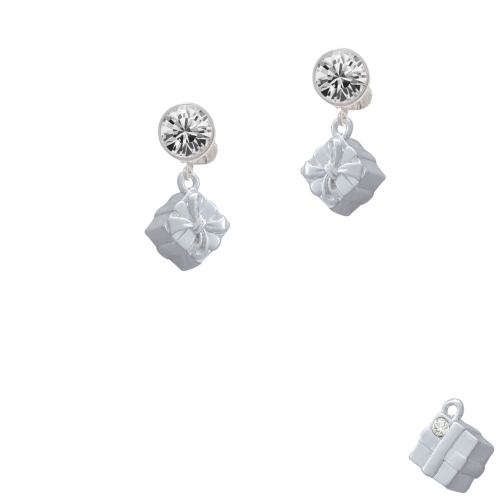 3-D Present Box with Bow and Crystal Crystal Clip On Earrings Image 2