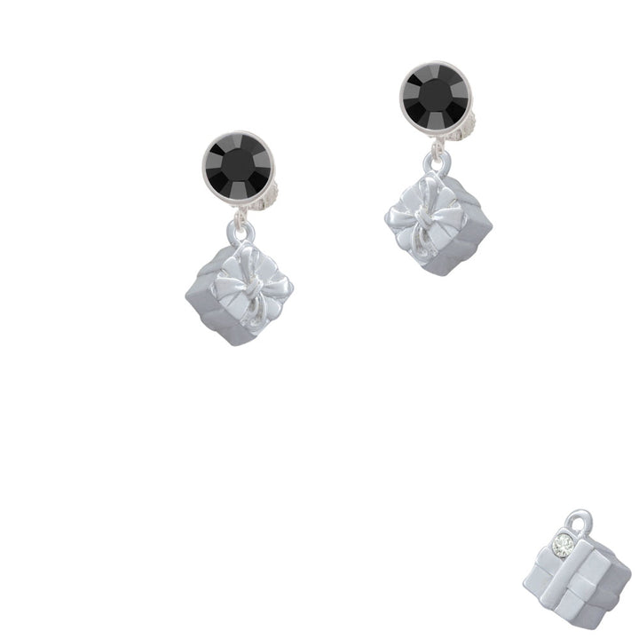 3-D Present Box with Bow and Crystal Crystal Clip On Earrings Image 3