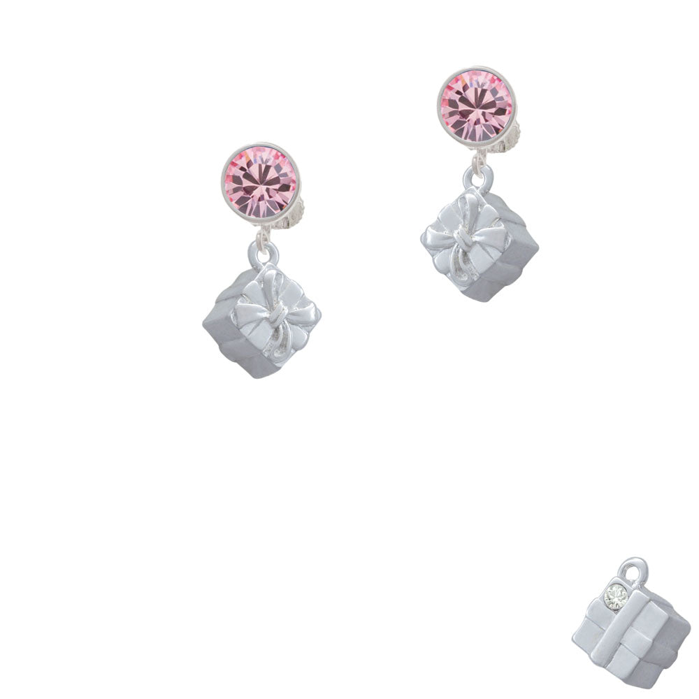 3-D Present Box with Bow and Crystal Crystal Clip On Earrings Image 4