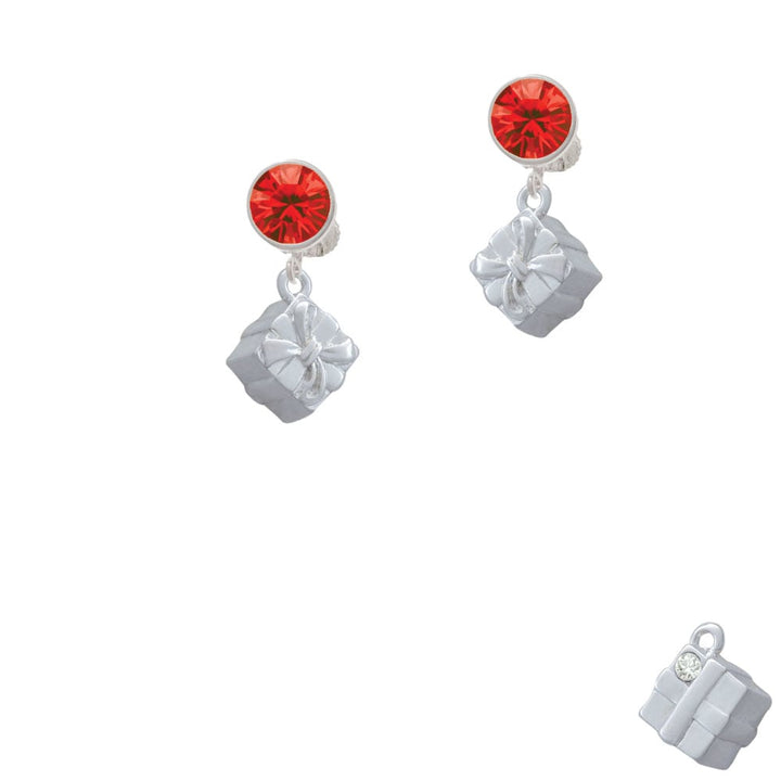 3-D Present Box with Bow and Crystal Crystal Clip On Earrings Image 4