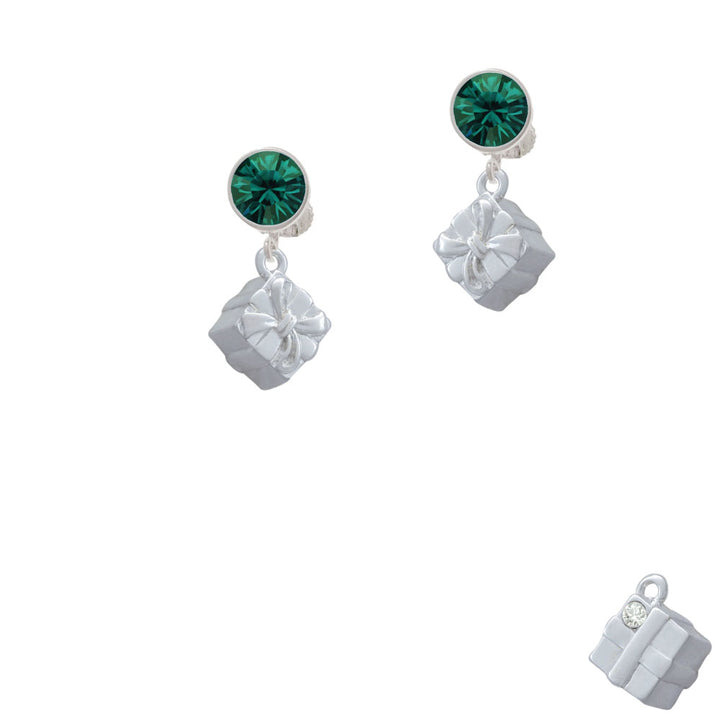 3-D Present Box with Bow and Crystal Crystal Clip On Earrings Image 6