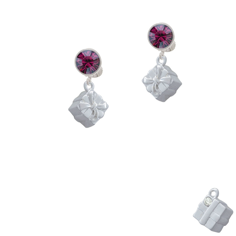 3-D Present Box with Bow and Crystal Crystal Clip On Earrings Image 8