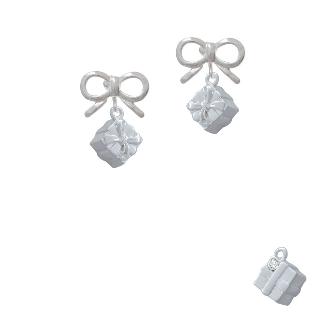 3-D Present Box with Bow and Crystal Crystal Clip On Earrings Image 9