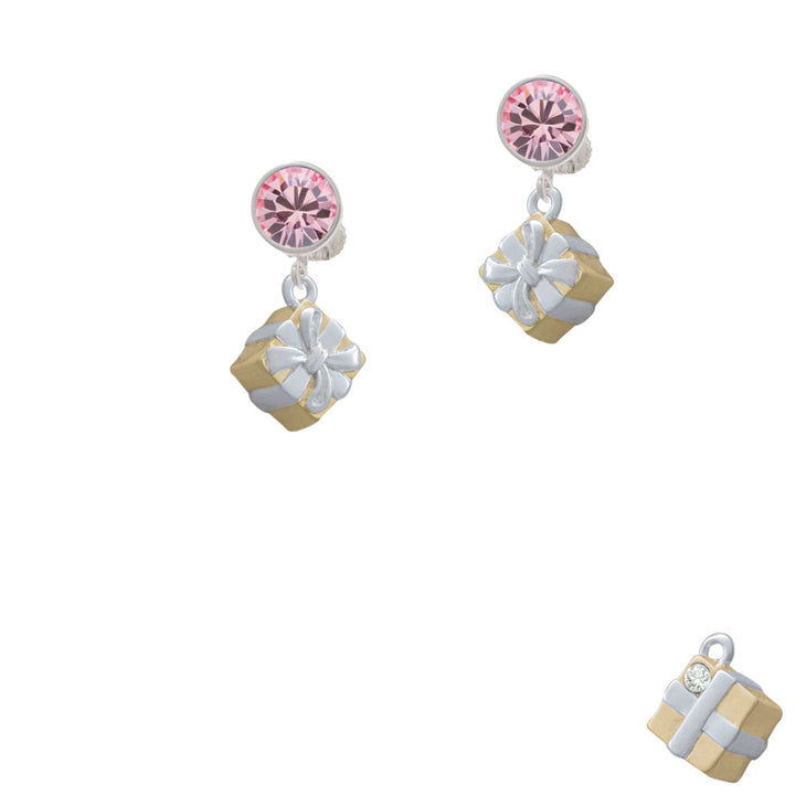 3-D Gold Tone Present with Crystal Crystal Clip On Earrings Image 4