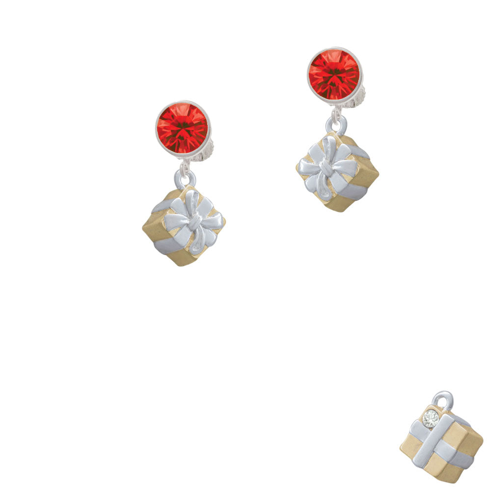 3-D Gold Tone Present with Crystal Crystal Clip On Earrings Image 4