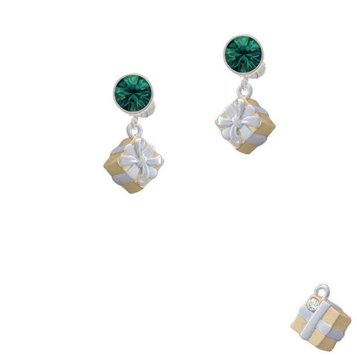 3-D Gold Tone Present with Crystal Crystal Clip On Earrings Image 6