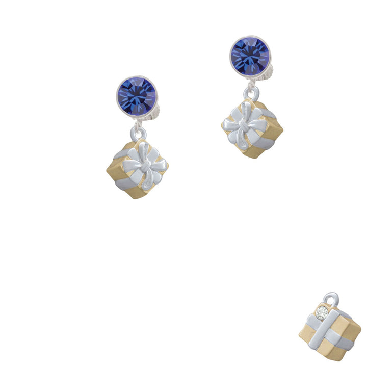 3-D Gold Tone Present with Crystal Crystal Clip On Earrings Image 7