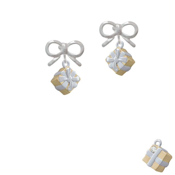 3-D Gold Tone Present with Crystal Crystal Clip On Earrings Image 9