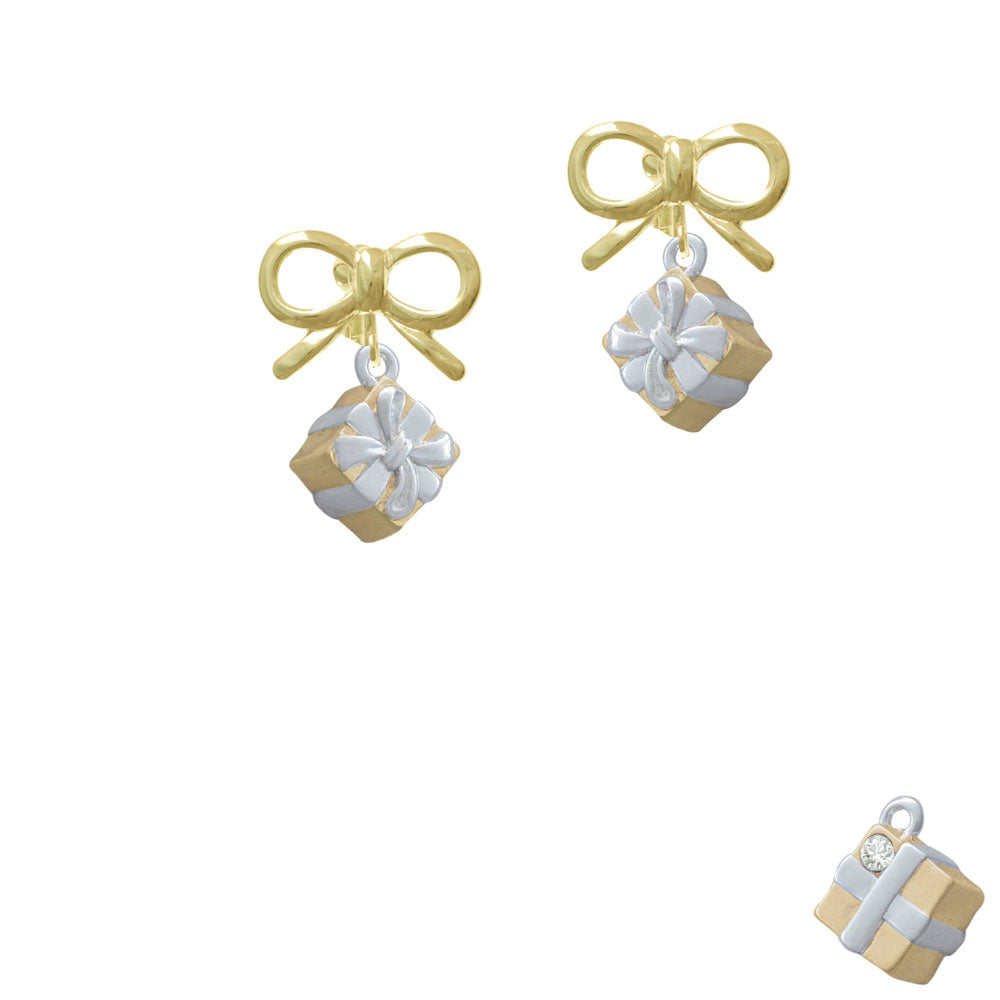 3-D Gold Tone Present with Crystal Crystal Clip On Earrings Image 10