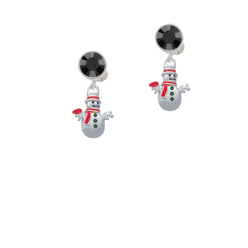 Snowman with Red Scarf and Green Buttons Crystal Clip On Earrings Image 3