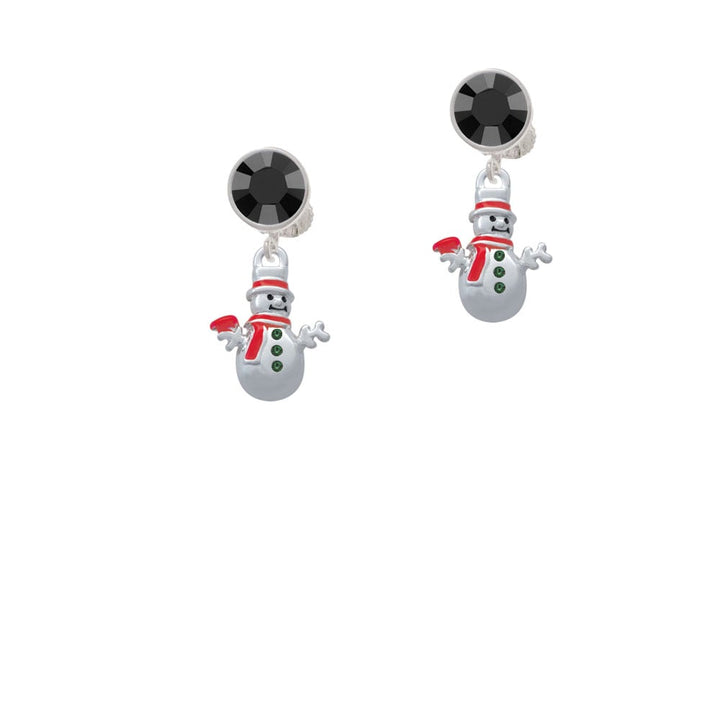 Snowman with Red Scarf and Green Buttons Crystal Clip On Earrings Image 1