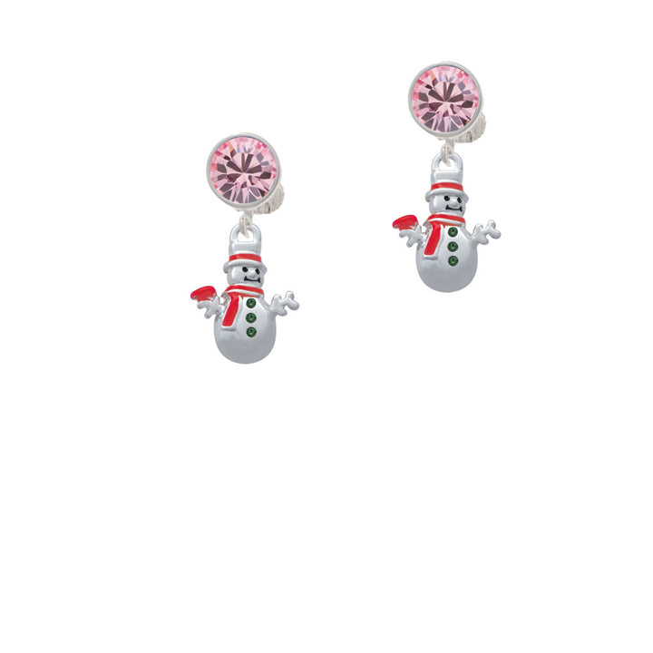 Snowman with Red Scarf and Green Buttons Crystal Clip On Earrings Image 4