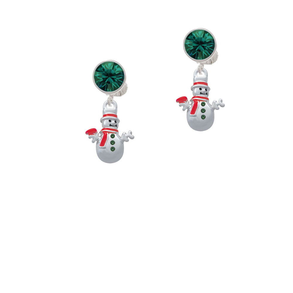 Snowman with Red Scarf and Green Buttons Crystal Clip On Earrings Image 6