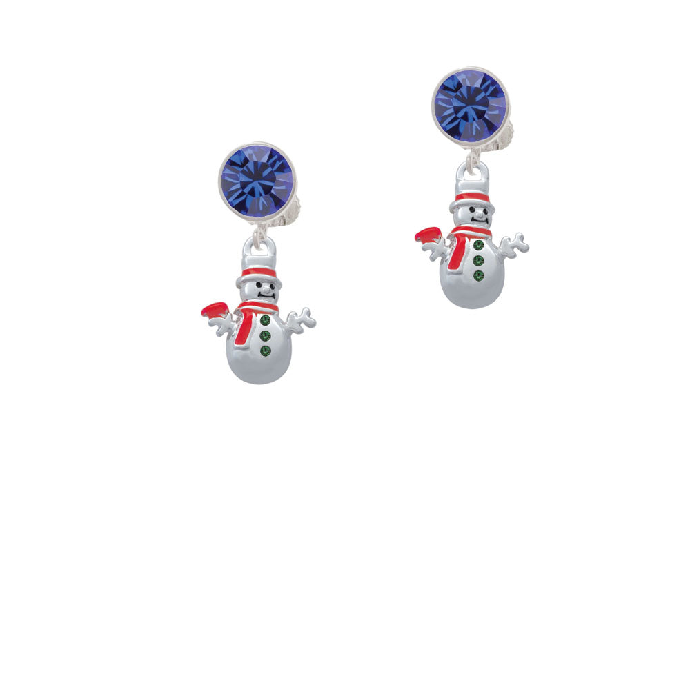 Snowman with Red Scarf and Green Buttons Crystal Clip On Earrings Image 7