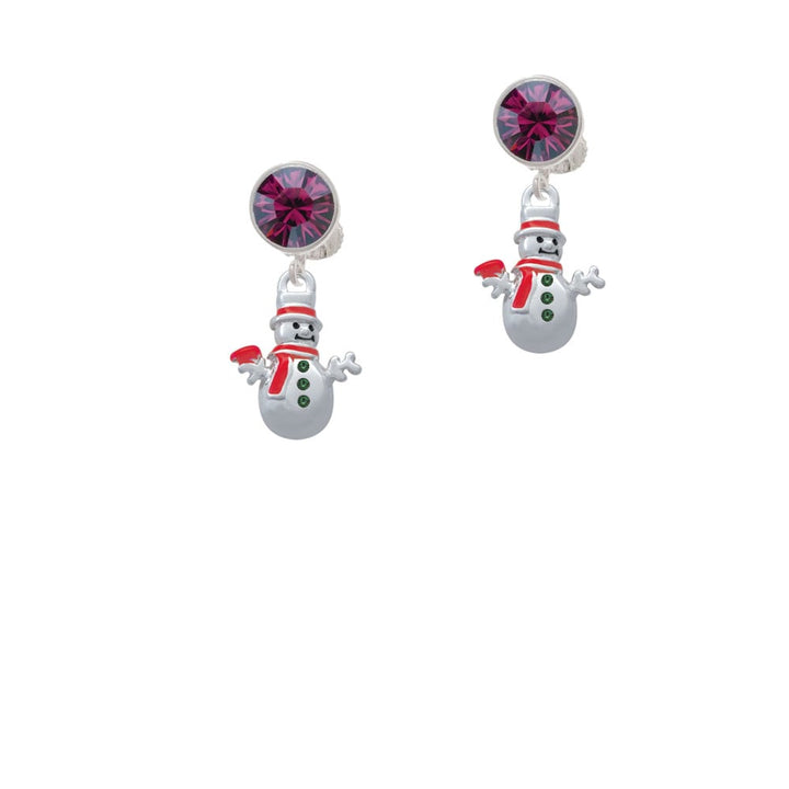 Snowman with Red Scarf and Green Buttons Crystal Clip On Earrings Image 8