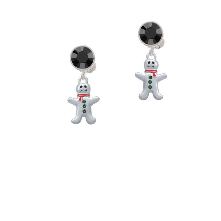 Gingerbread Man with Red Scarf and Green Buttons Crystal Clip On Earrings Image 1