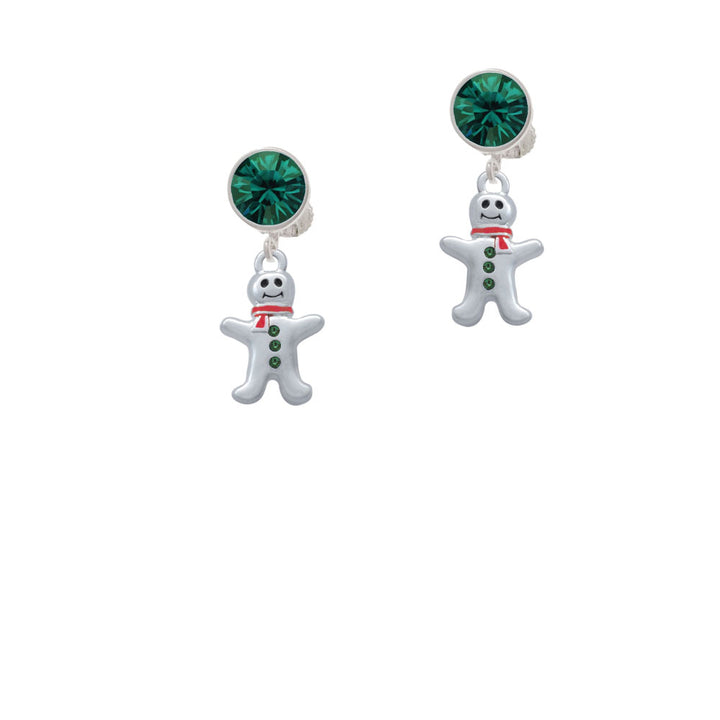 Gingerbread Man with Red Scarf and Green Buttons Crystal Clip On Earrings Image 6