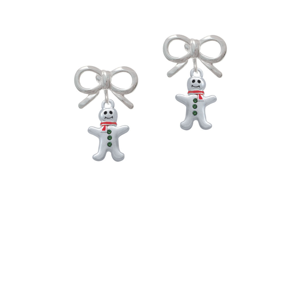 Gingerbread Man with Red Scarf and Green Buttons Crystal Clip On Earrings Image 9